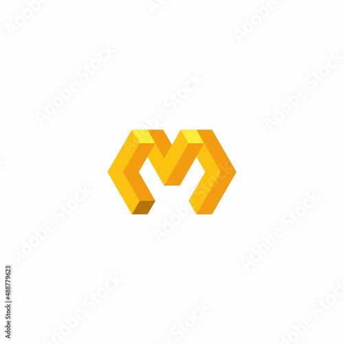 M 3d logo. initial letter M blok logo tech design