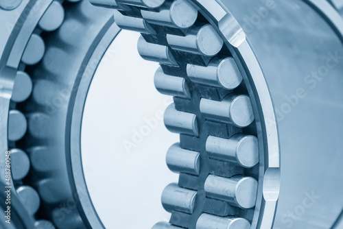 The close-up scene of cylindrical rolling bearing.