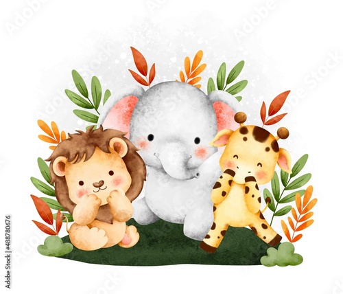 Photography Watercolor happy cute safari animals
