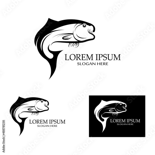 Fish logo, fishinghook, fish oil and seafood restaurant icon. With vector icon concept design illustration template
