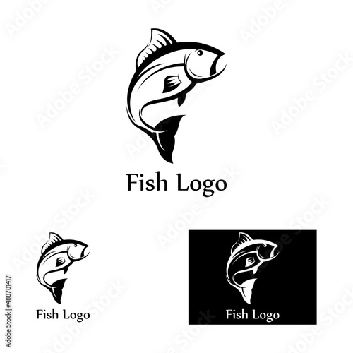 Fish logo, fishinghook, fish oil and seafood restaurant icon. With vector icon concept design illustration template