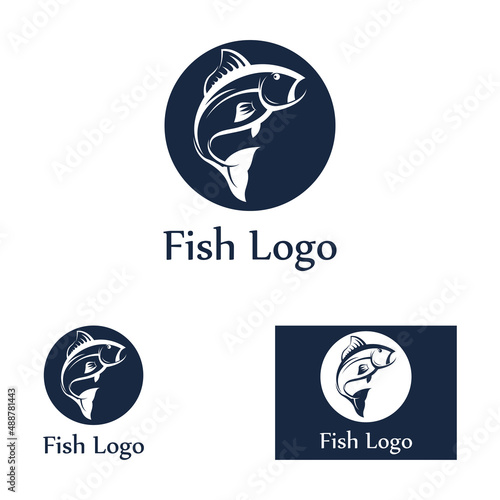 Fish logo, fishinghook, fish oil and seafood restaurant icon. With vector icon concept design illustration template