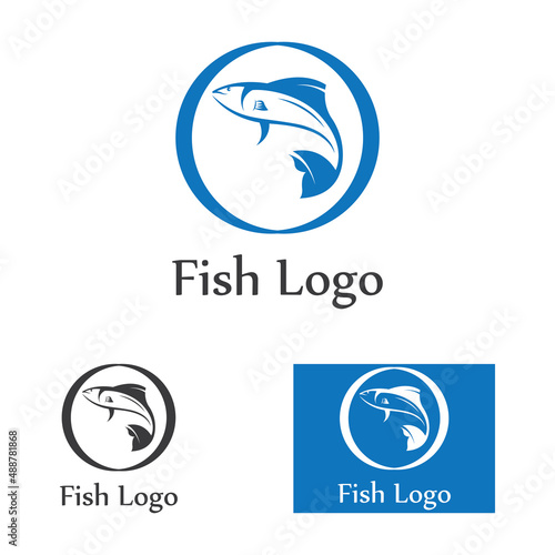 Fish logo, fishinghook, fish oil and seafood restaurant icon. With vector icon concept design illustration template