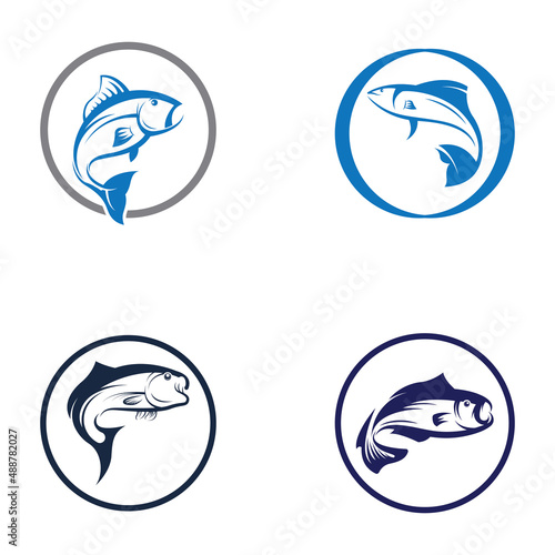 Fish logo, fishinghook, fish oil and seafood restaurant icon. With vector icon concept design illustration template