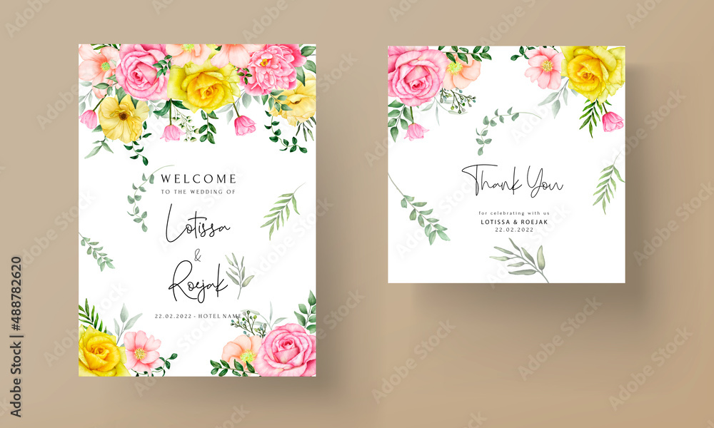 beautiful hand drawn blooming floral wedding invitation template