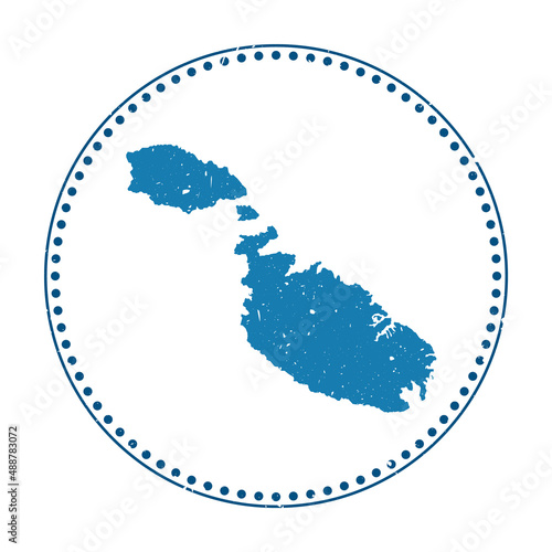Malta sticker. Travel rubber stamp with map of island, vector illustration. Can be used as insignia, logotype, label, sticker or badge of Malta.