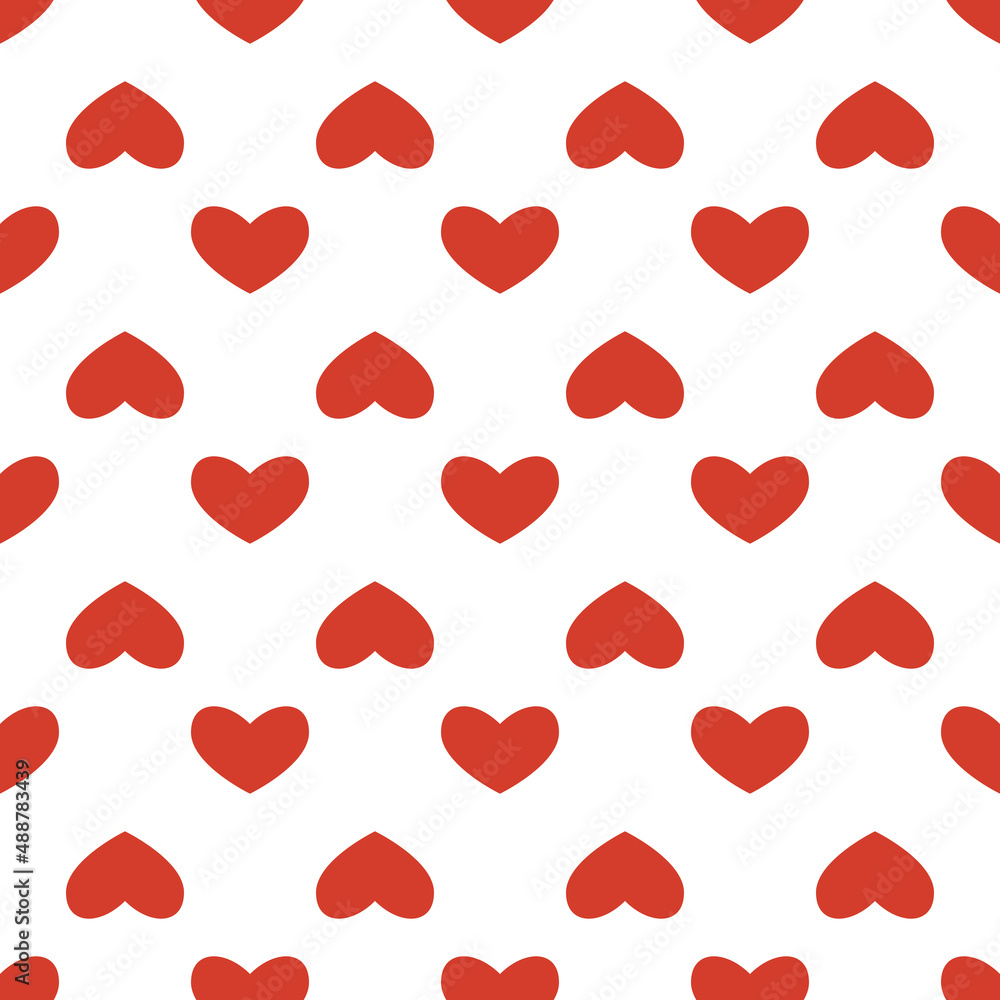 Seamless pattern in the form of a red heart on white background. Romance graphic texture. Holiday celebration concept. Decorative print. Geometric bright wallpaper