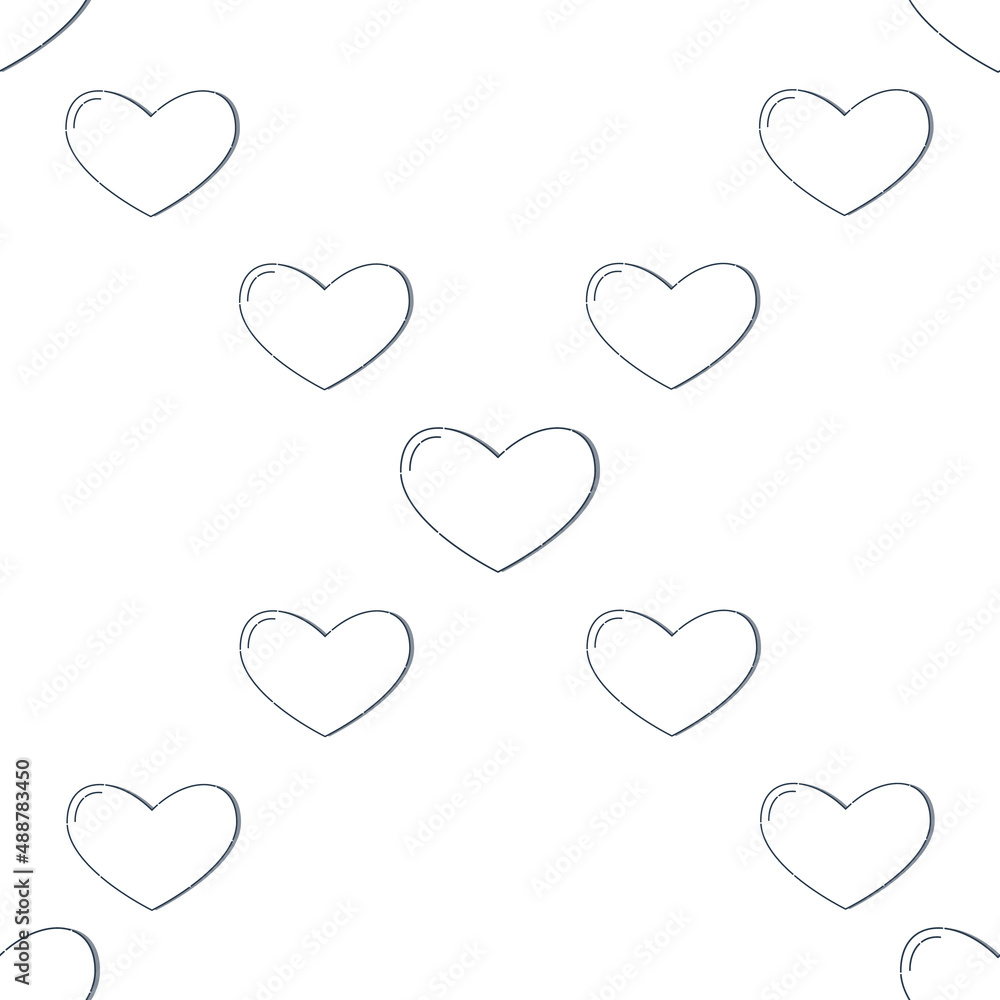 Line art seamless pattern in the form of a heart on white background. Romance graphic texture. Holiday celebration concept. Decorative print. Geometric bright wallpaper. Black contour line