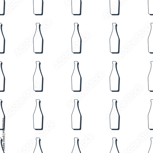 Martini bottles seamless pattern. Line art style. Outline image. Black and white repeat template. Party drinks concept. Illustration on white background. Flat design style for any purposes