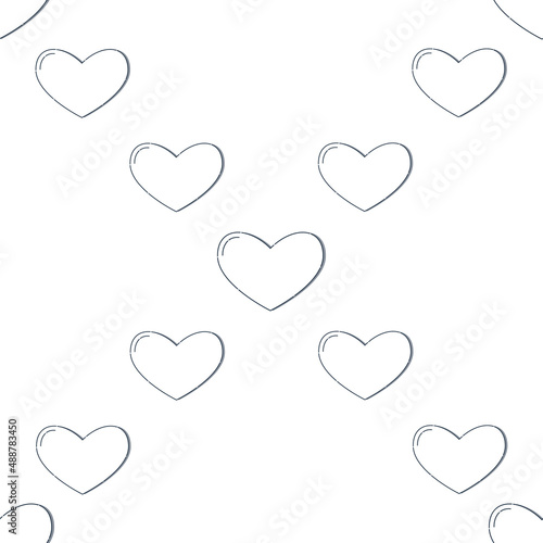 Line art seamless pattern in the form of a heart on white background. Romance graphic texture. Holiday celebration concept. Decorative print. Geometric bright wallpaper. Black contour line