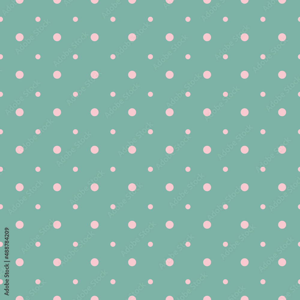 Polka dots eamless geometric vector pattern. Pastel pink on blue background. Concept Easter, spring day kids print