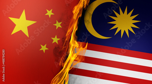 Burning Chinese and Malaysian Flags are Paired Together