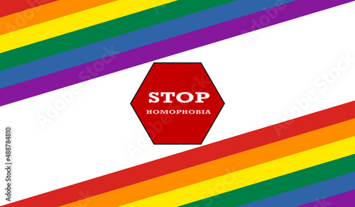Vector Illustration with the slogan "Stop Homophobia" with the colors of the gay pride flag.