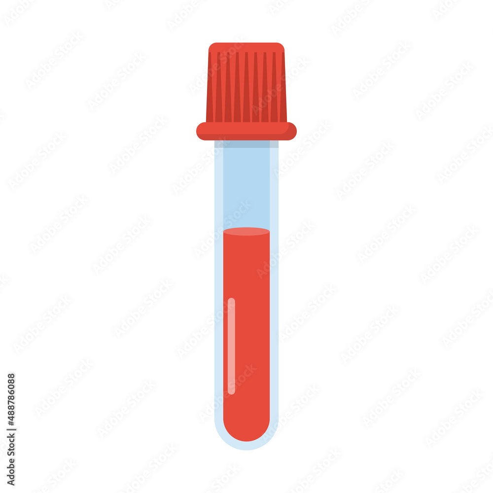 Sample blood in a test tube. Medical laboratory research. Vector illustration flat design. Equipment for analysis. Blood donation. Isolated on white background. Sample blood in a test tube. Medical laboratory research. Vector illustration flat design. Equipment for analysis. Blood donation. Isolated on white background.