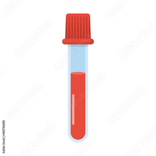 Sample blood in a test tube. Medical laboratory research. Vector illustration flat design. Equipment for analysis. Blood donation. Isolated on white background.