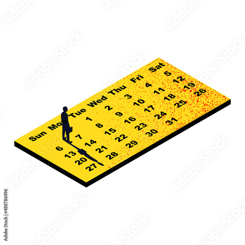 Businessman plans a month of work. Scheduling week. Labor month. Time planning concept. Job strategist development. Deadline for the project. Vector illustration minimal design