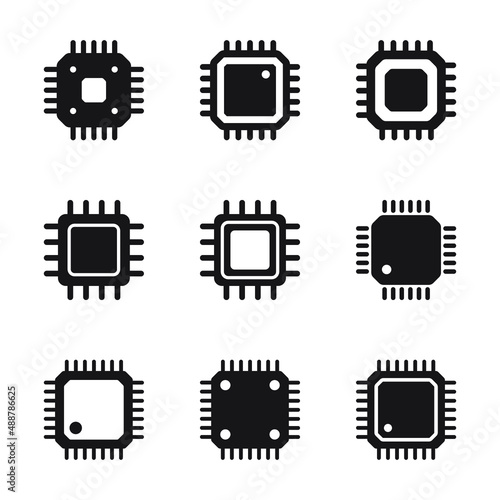 Electronic chip vector icon isolated on white background. Computer chip icon, cpu microprocessor chip icon. photo