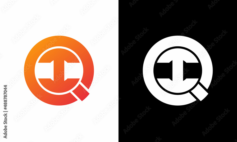 initial letter logo I inside circle shape, QI, IQ, I inside Q rounded upper case black monogram
