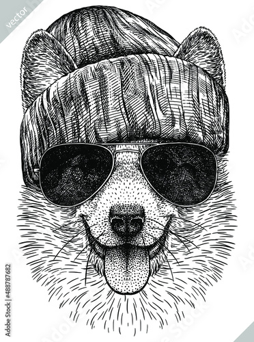 black and white engrave isolated corgi vector illustration