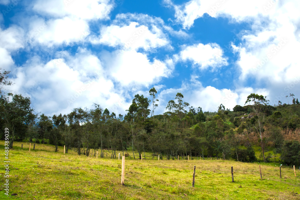 Landscape in the field with blue sky. Chiquinquira; Boyaca; Colombia