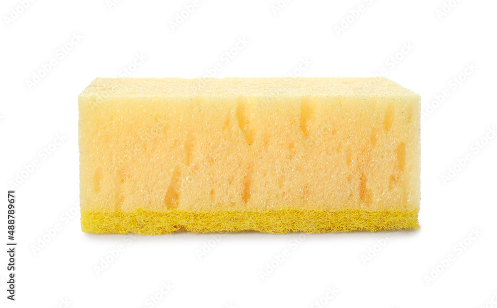 Yellow cleaning sponge with abrasive scourer isolated on white Yellow cleaning sponge with abrasive scourer isolated on white