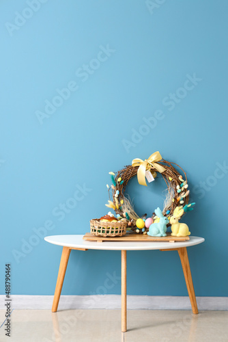 Basket with Easter eggs, ca...