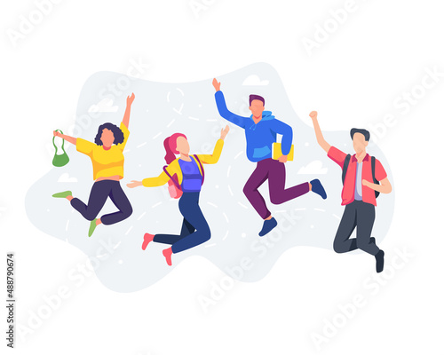 Group of college students illustration