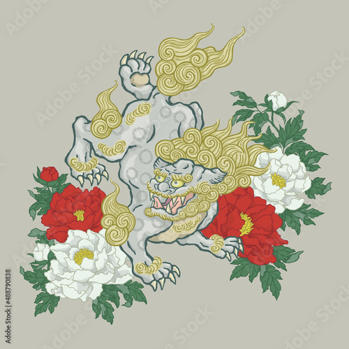唐獅子牡丹のイラスト