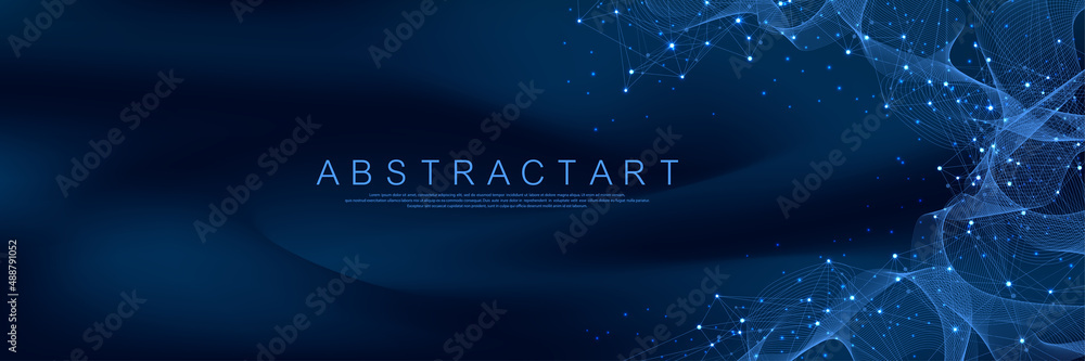 Technology abstract lines and dots connection background. Connection digital data and big data concept. Digital data visualization. Vector illustration - obrazy, fototapety, plakaty 
