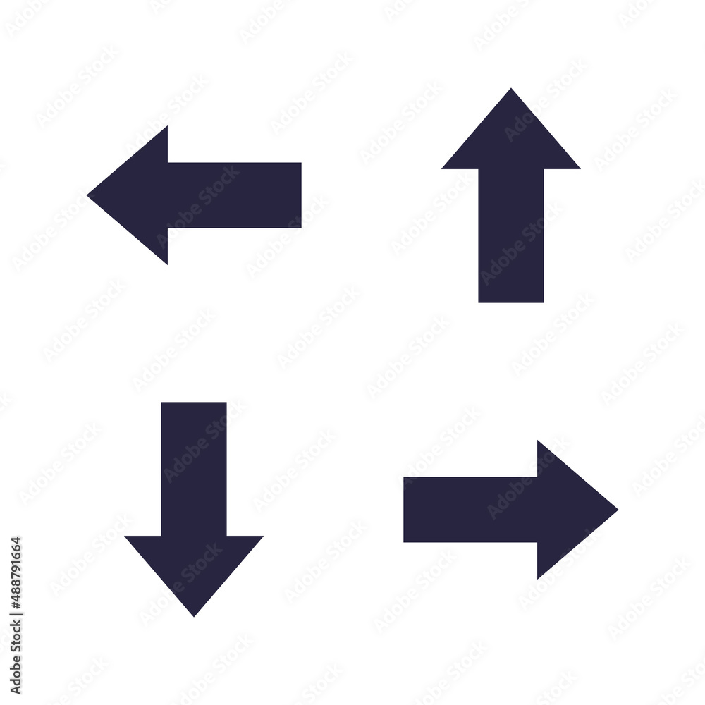 Arrows icon set. Left, up, down and right arrow black collection. Vector isolated on white. Arrows icon set. Left, up, down and right arrow black collection. Vector isolated on white.