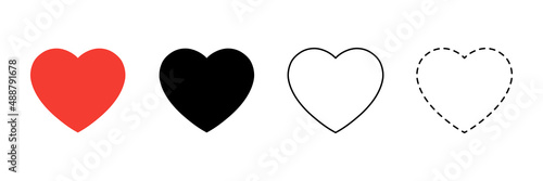 Set hearts icon. Different type hearts shapes collection. Love sign group. Vector illustration isolated on white background.