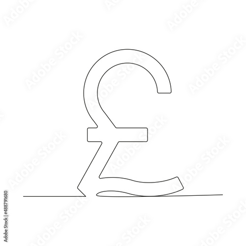 British pound sterling one line drawing symbol. Vector isolated on white.