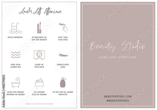 Canvas Print Lash lift aftercare card, beauty treatment
