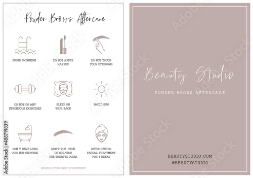 Powder brows aftercare card, beauty treatment photo