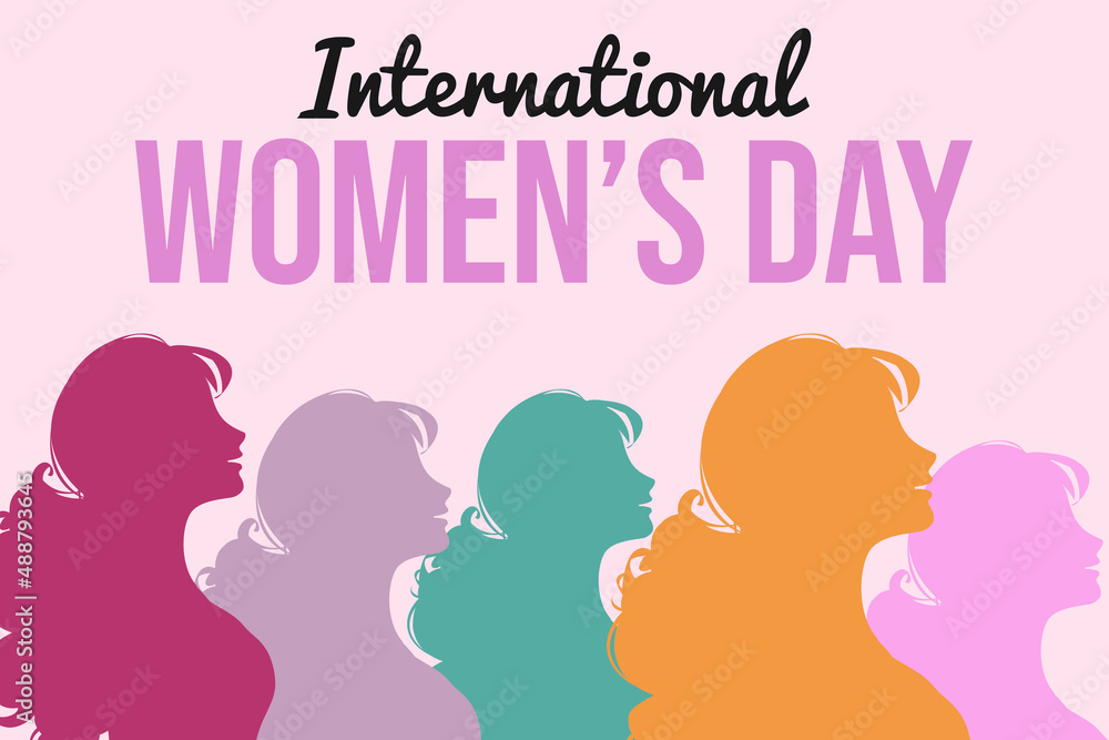 International Womens Day Background Abstract with Colorful Girls Illustration. Modern woman day wallpaper