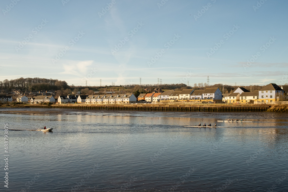 Blaydon on Tyne UK: 30th Jan 2022: Rowers on the River Tyne on a early sunday morning. Rowing water sport exercise