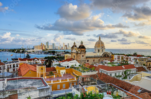 panoramic landscape in the walled city and blue sky. Cartagena, Bolivar, Colombia. 