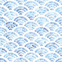 Acrylglasbilder Blau-weiße Muster Seigaiha Wellenmuster in Aquarellblau  © flovie