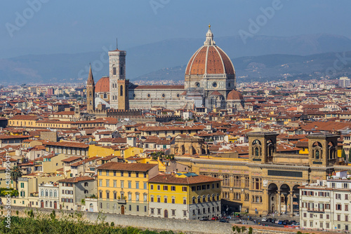 Florence Duomo aerial view from Michelangelo Square in Florence, Italy