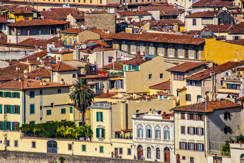 Aerial view of Florence city, tiled roof of Florence, Toscana, Italy