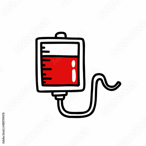 blood for transfusion doodle icon, vector color line illustration