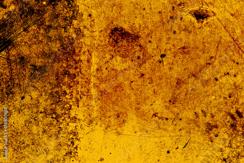 Abstract scratched dark orange color old metal sheet for texture background
