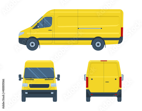 Сargo van isolated. Сargo van with side view, back view and front view. Vector illustration.