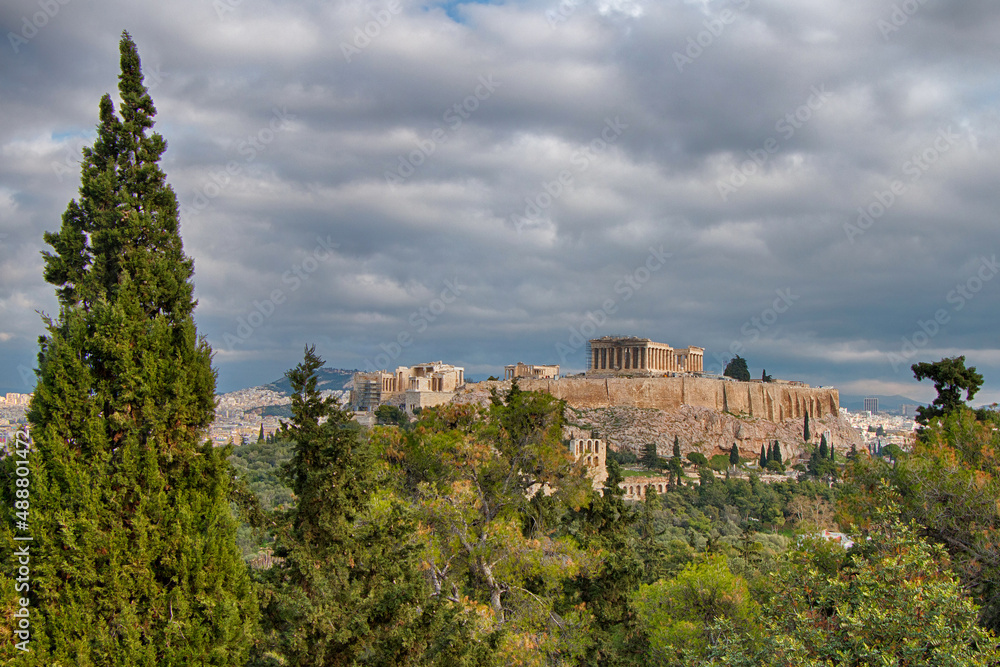 Greece. Athens. Parthenon on Mount Acropolis against the background of the summer sky