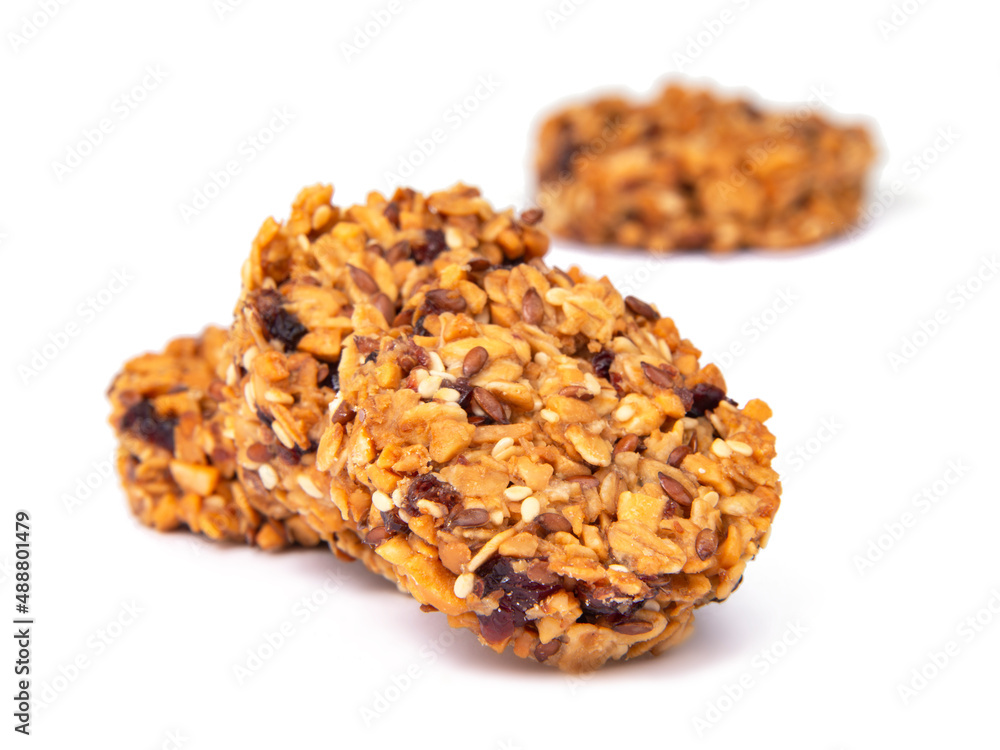 Natural cookies no sugar with honey oatmeal grain isolated on the white Natural cookies no sugar with honey oatmeal grain isolated on the white
