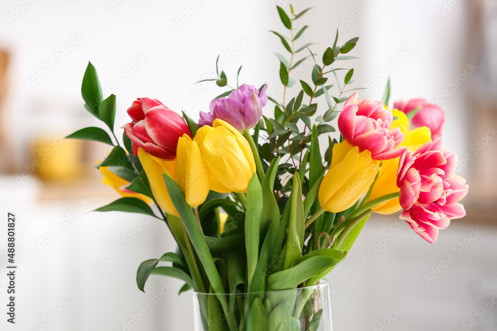 Beautiful flowers in vase on light background, closeup Beautiful flowers in vase on light background, closeup