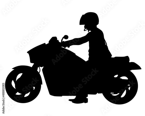 Retro bike on street. Isolated silhouette on a white background