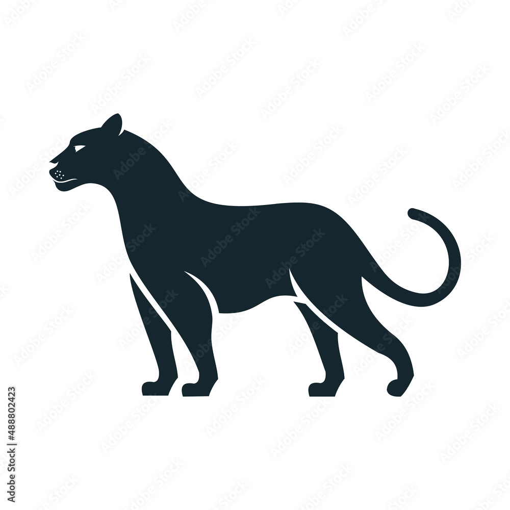 Obraz premium Panther silhouette logo icon. Puma sign. Wild cat Jaguar vector