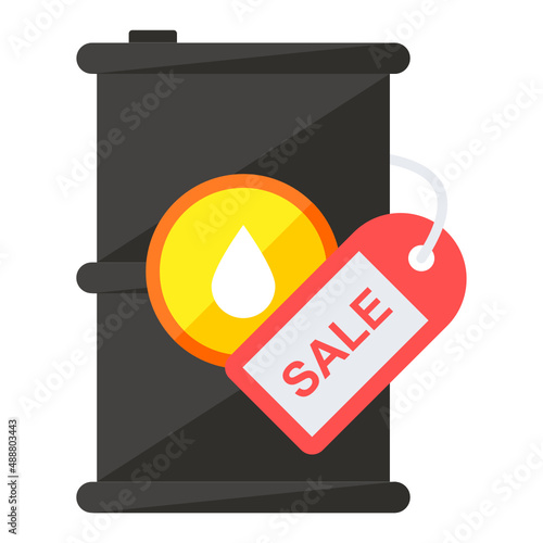 Fuel barrel with sale tag Concept,  Marketing Promotion on Fossil Products Vector Icon Design, Oil and Gas industry Symbol, Petroleum  and gasoline Sign, Service and supply stock illustration photo