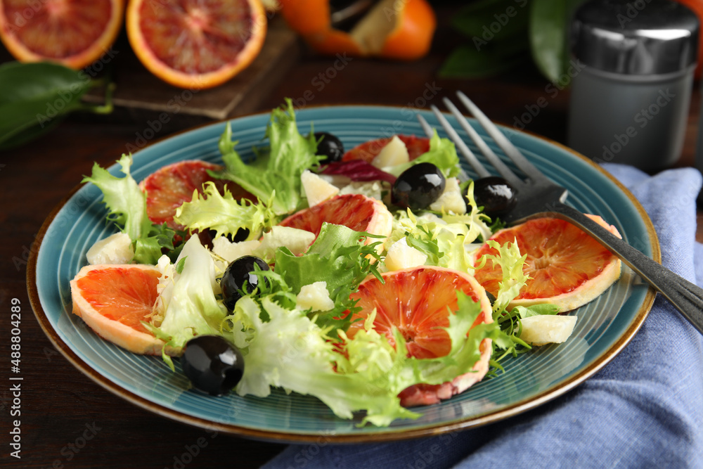 Plate of delicious sicilian orange salad on table, closeup Plate of delicious sicilian orange salad on table, closeup